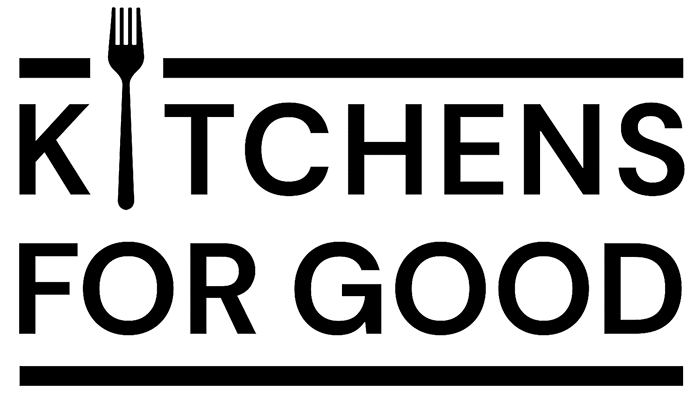 Kitchens for Good logo featuring utensils, representing culinary training and food workforce development programs.