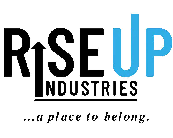 Rise Up Industries logo with upward arrow, symbolizing workforce training, reentry programs, and career advancement.